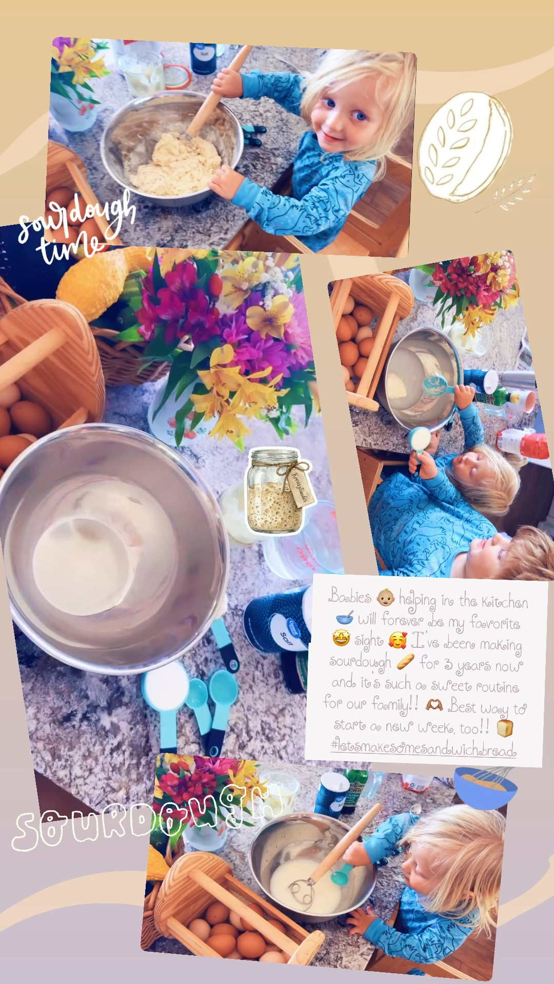 Babies 👶🏼 helping in the kitchen 🥣 will forever be my favorite 🤩 sight 🥰 I’ve been making sourdough 🥖 for 3 years now and it’s such a sweet routine for our family!! 🫶🏽 Best way to start a new week, too!! 🍞 #letsmakesomesandwichbread