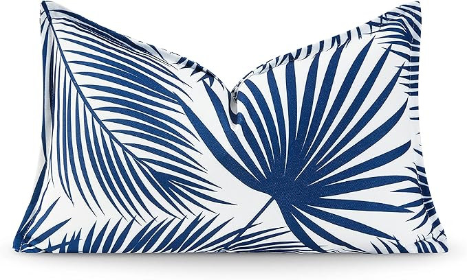 Hofdeco Premium Coastal Hampton Style Patio Indoor Outdoor Lumbar Pillow Cover Only, 12"x20" Wate... | Amazon (US)