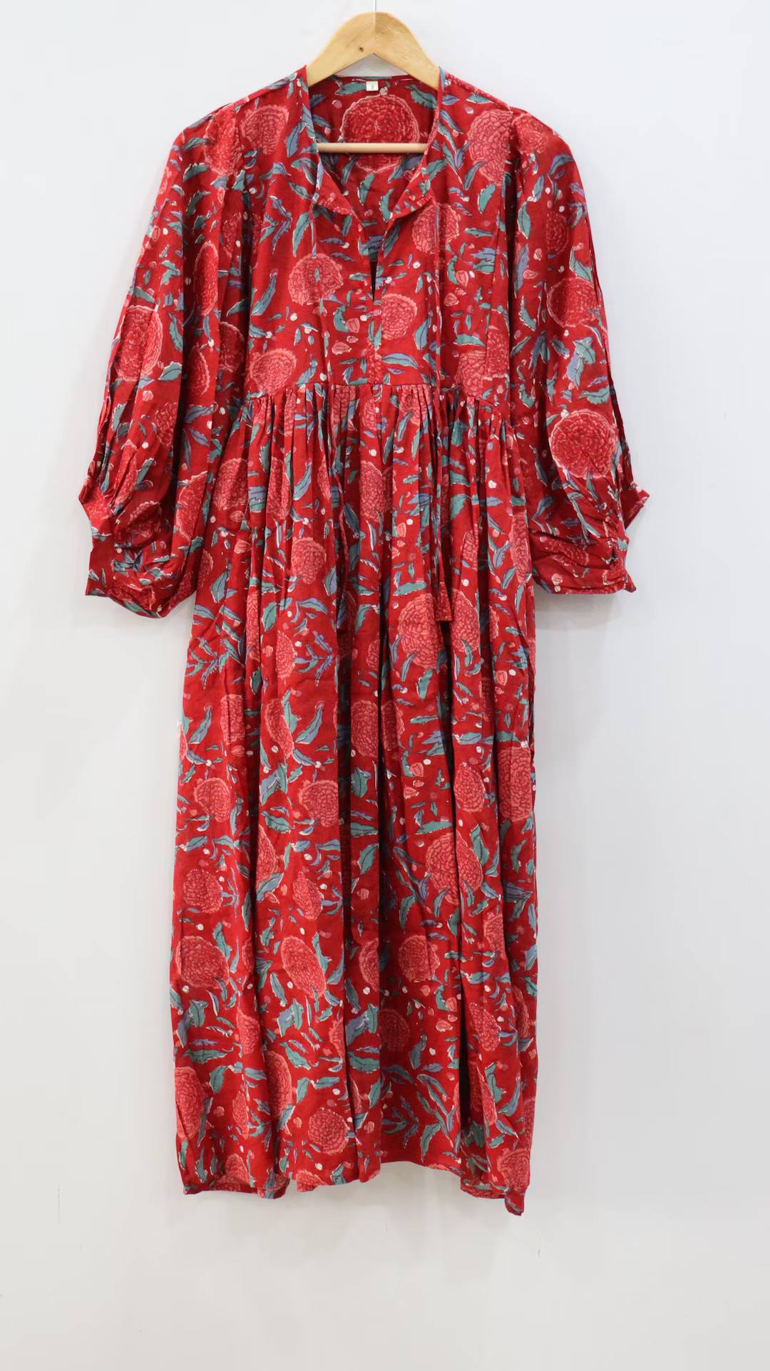 Midi Dress, Mini Dress, Floral Long Block Print Dress, Deep Neck With String Closer - Etsy | Etsy (US)