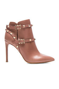 Valentino Rockstud Leather Booties T.100 in Brown,Neutrals | FWRD 
