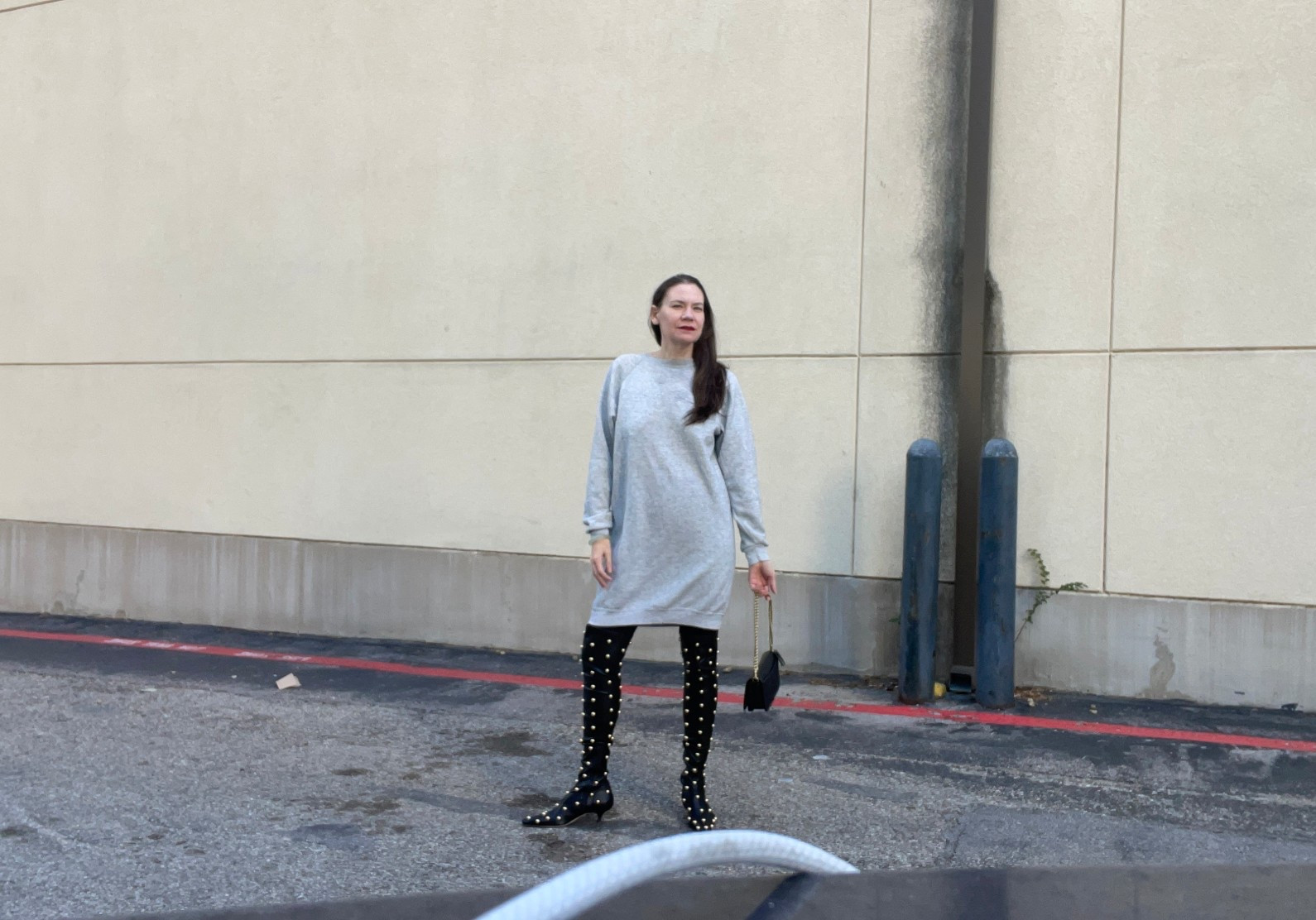 Even my old (like from 5th grade!) sweatshirt dress looks chic with a side of studs! #investmentpiece 

#LTKootd #LTKOver40