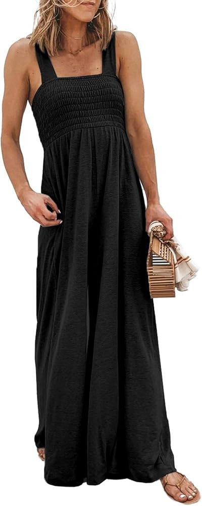 Dokotoo Women's Loose Sleeveless Jumpsuits Adjustable Spaghetti Strap Stretchy Long Pant Romper J... | Amazon (US)