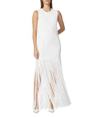 Ottoman Ribbed Shadow Stripe Fringe Gown | Bloomingdale's (US)