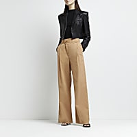 Beige split front wide leg trousers | River Island (UK & IE)