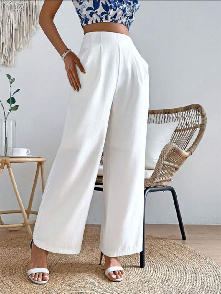 SHEIN VCAY High Waist Plicated Detail Wide Leg Pants
       
              
              $20.99 ... | SHEIN