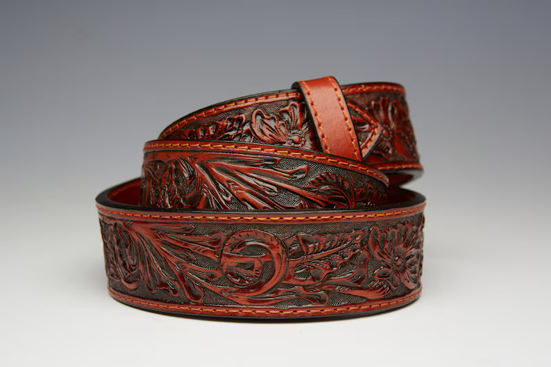 MIDLAND Belt Western Oak Leaves Hand Tooled Fully Lined - Etsy | Etsy (US)