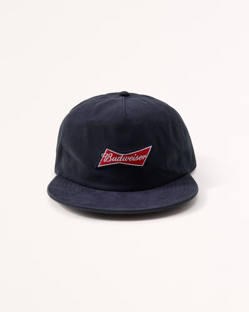 Abercrombie & Fitch Men's Budweiser Graphic Flat Bill Hat in Navy - Size 1 SIZE | Abercrombie & Fitch (US)