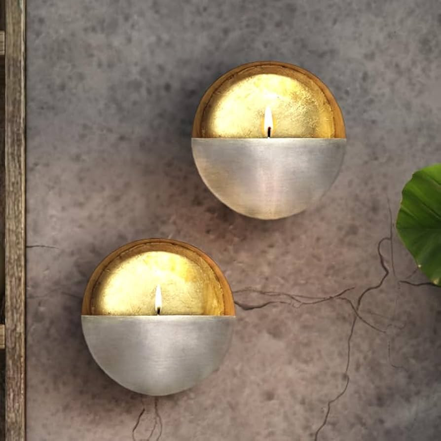 NativeSkins Eclipse Metal Wall Sconce Candle Holder Decoration - Set of Two, for Living Room, Bat... | Amazon (US)