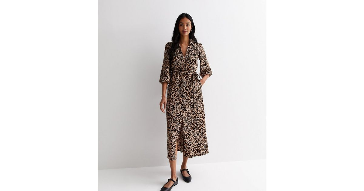 Brown Leopard Print Crinkle Midaxi Dress | New Look | New Look (UK)