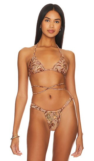 Wild At Heart Wrap Tri Bikini Top in Mocha | Revolve Clothing (Global)