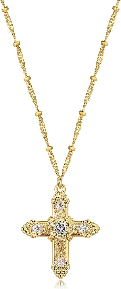 BENEIGE Gold Cross Necklace 18K Gold Plated Dainty Simple Cubic Zircon Chain Celtic Cross Pendant... | Amazon (US)
