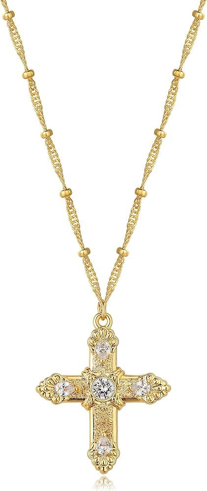 BENEIGE Gold Cross Necklace 18K Gold Plated Dainty Simple Cubic Zircon Chain Celtic Cross Pendant... | Amazon (US)