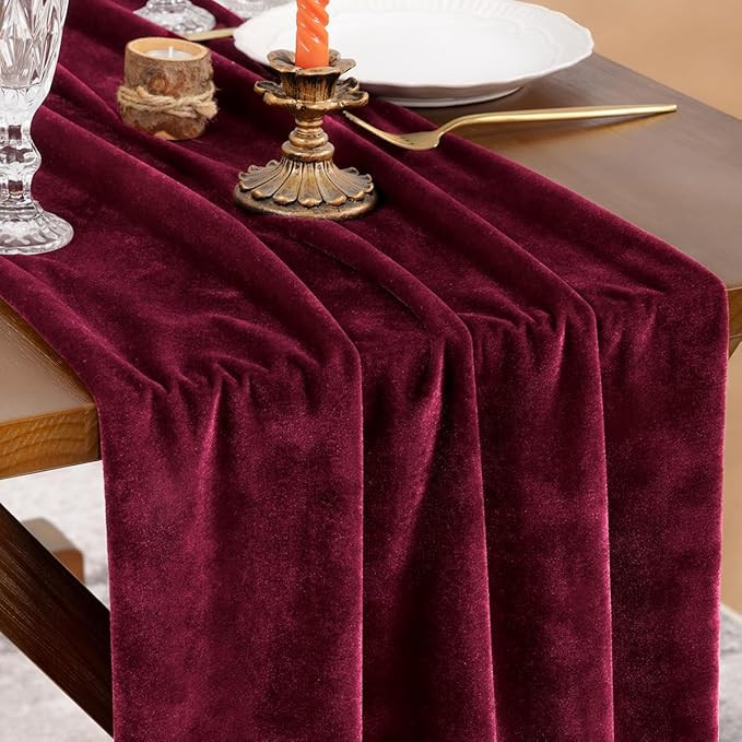 Socomi Burgundy Red Velvet Table Runner Christmas Cloth Decor 20 x 120 Inches 10ft Fabric Luxurio... | Amazon (US)