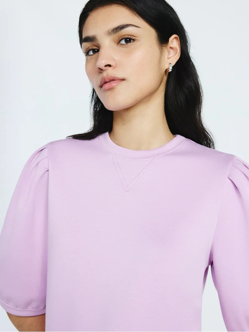 Scoop Women's and Women's Plus New Scubaknit Pleated Sleeve Top, Sizes XS-4X | Walmart (US)