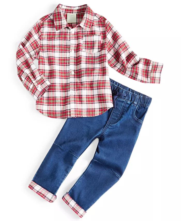 First Impressions Baby Boys Plaid Shirt and Denim Pants, 2 Piece Set, Created for Macy's - Macy's | Macy's