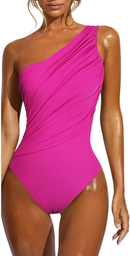 Hilor Women's Sexy One Shoulder Swimsuits Ruched Slimming One Piece Bathing Suits Tummy Control S... | Amazon (US)