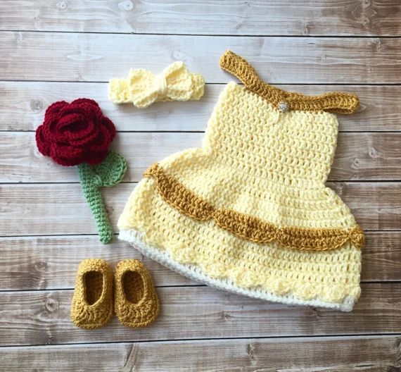 Princess Belle Beauty and the Beast Inspired Costume/Crochet Princess Belle Dress/Princess Photo Pro | Etsy (US)