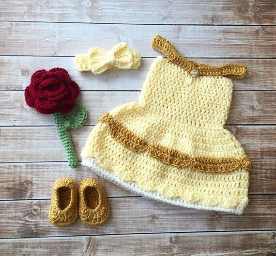 Princess Belle Beauty and the Beast Inspired Costume/Crochet Princess Belle Dress/Princess Photo Pro | Etsy (US)
