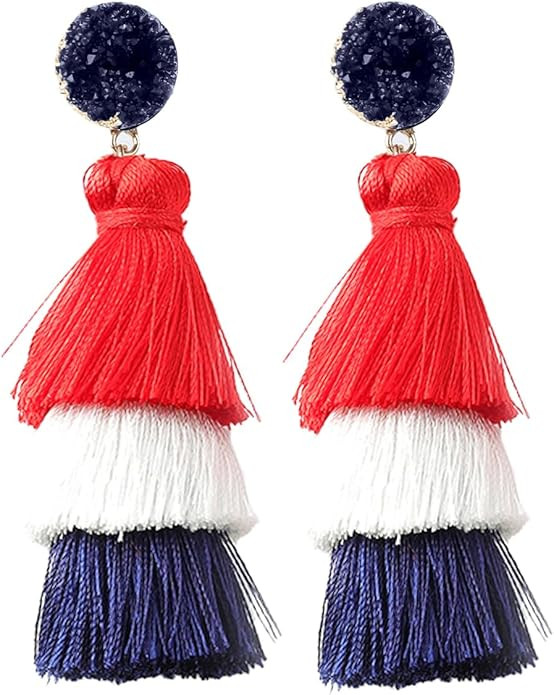 Rave Envy Colorful Tassel Earrings for Women - Layered Tassle Earrings - Choice of Color | Amazon (US)