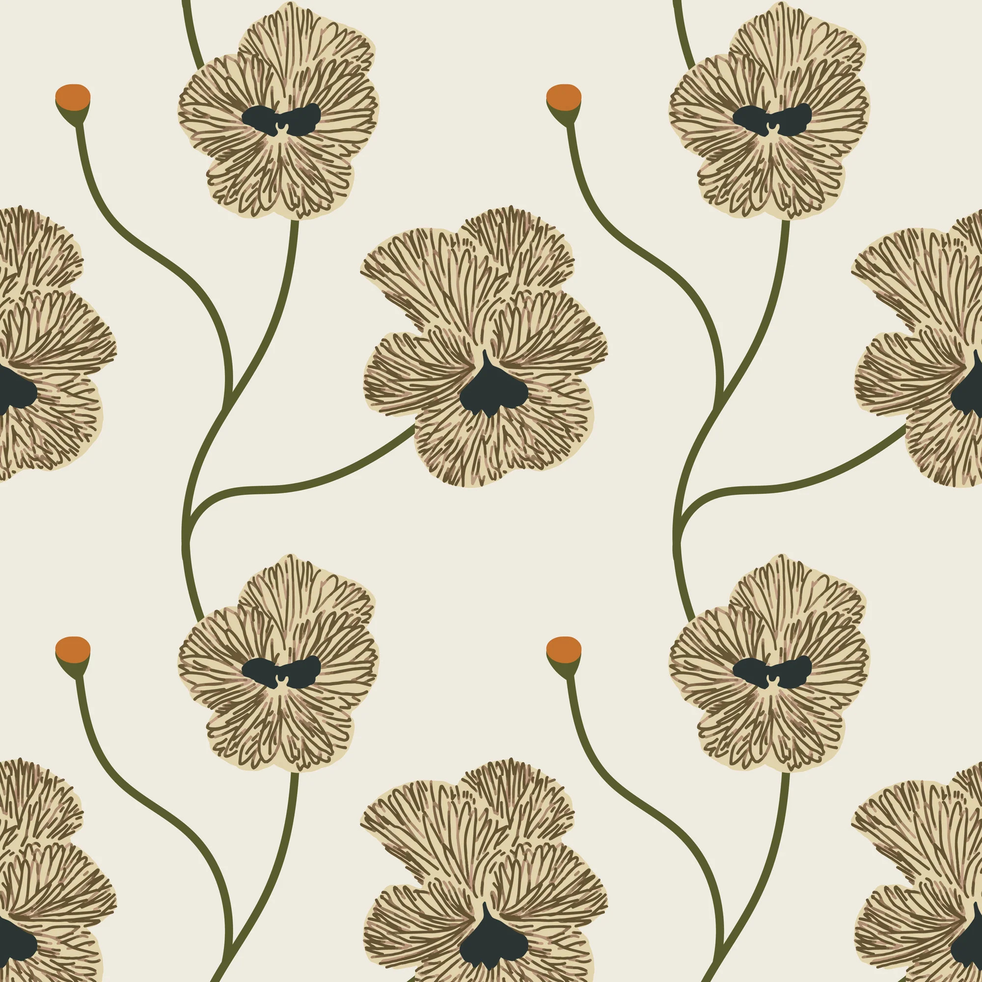 Flourish - Linen Floral Wallpaper by Natalie Papier - 2 ft x 10 ft Roll / Premium Paper - Mitchel... | Mitchell Black