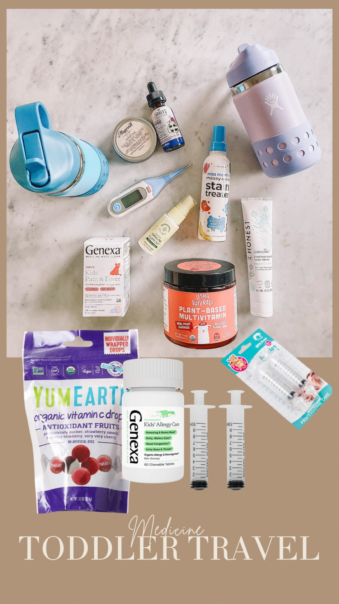 Flying with kids: medicine 

I’ll never get on a flight again without Tylenol after my 2 year old spiked a fever mid flight. Ps- bring the extra syringes - the medicine is pretty useless if you loose those. I’ve also linked all the preventative vitamins and options to keep them healthy before the trip. Also, they get pretty excited about a new water bottle so this is an easy way to keep them a little more hydrated. 

Traveling with kids | packing list | Amazon 

#LTKKids #LTKFamily #LTKTravel