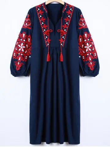 Casual Lantern Sleeve Embroidered Dress | Rosegal US