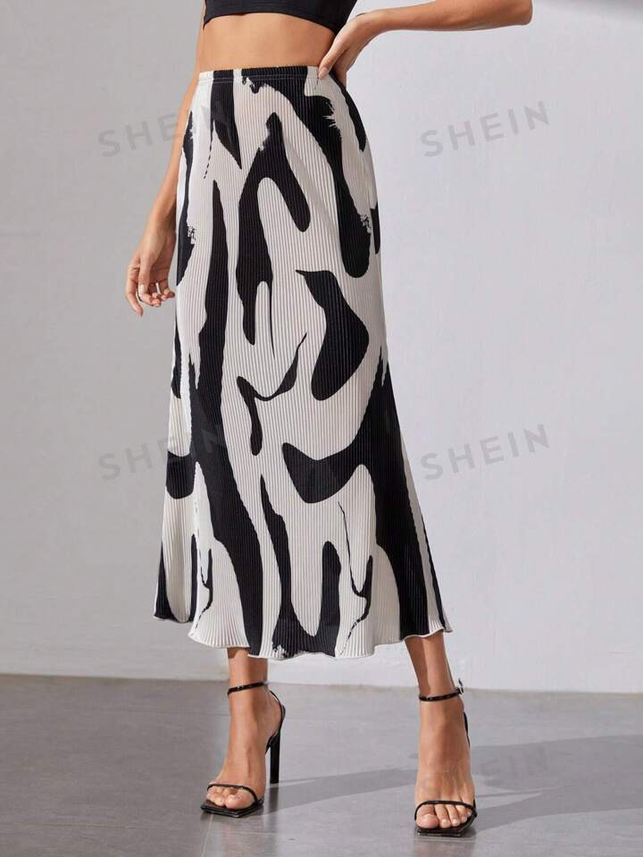 SHEIN Tall Graphic Print High Waist Plisse Skirt | SHEIN