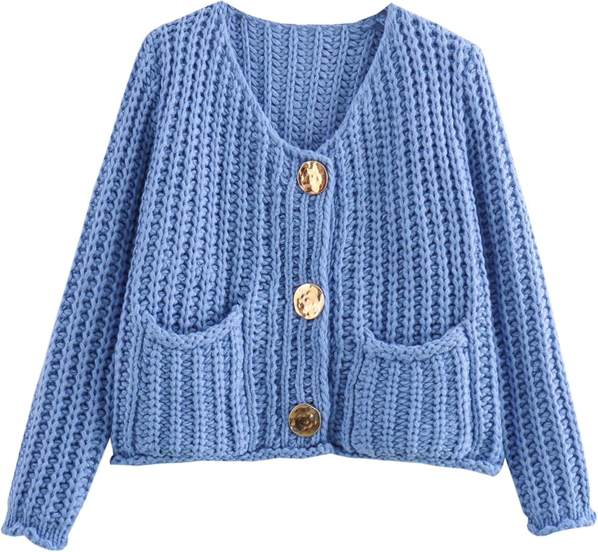 Women’s Chunky Knit Cardigan Sweaters Long Sleeve Open Front Button Kitted Fall Jackets Coats | Amazon (US)