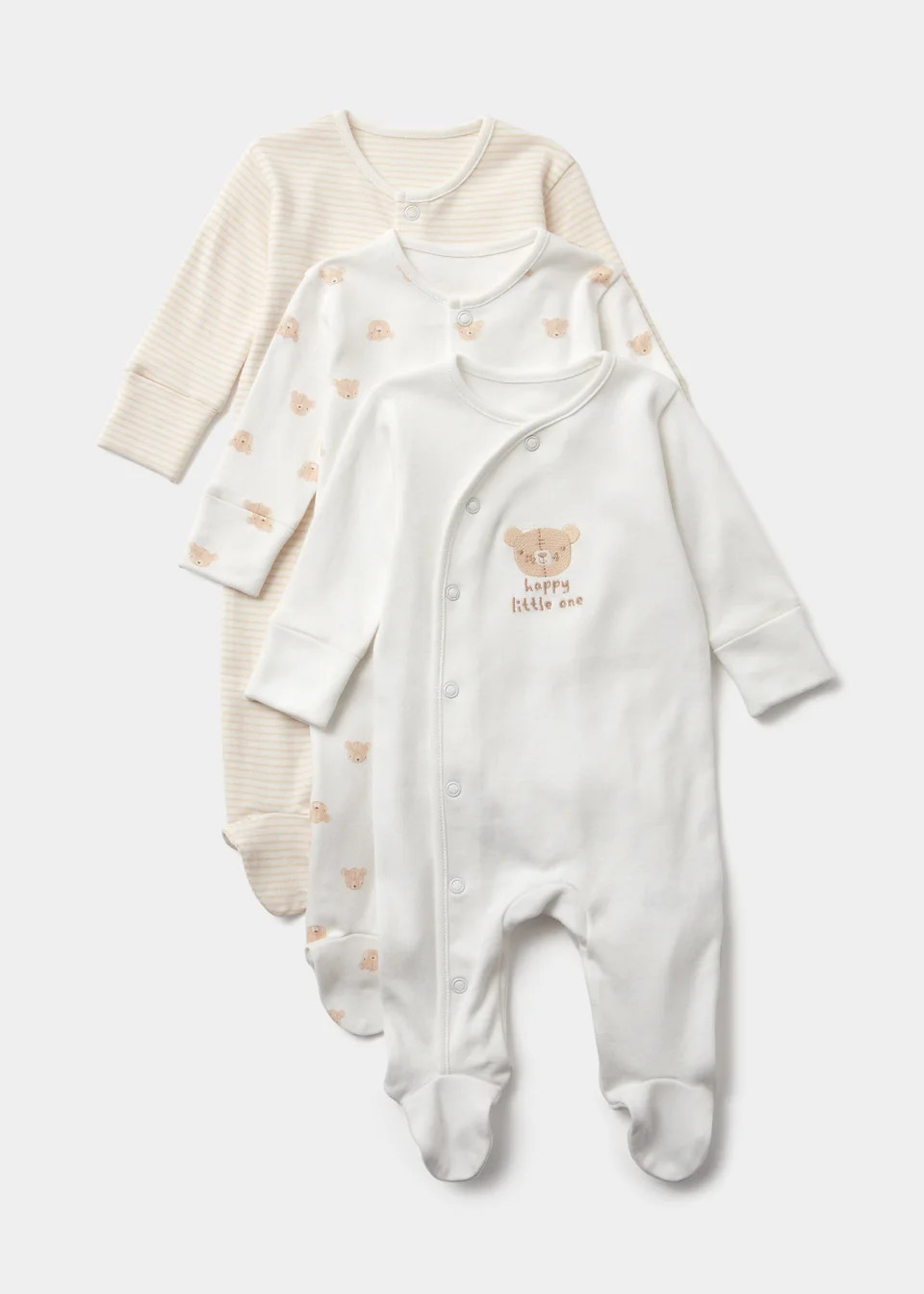 Baby 3 Pack Cream Bear Sleepsuits (Tiny Baby-18mths) - Newborn | Matalan (UK)