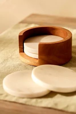 Marble Coasters + Wood Holder | Anthropologie (US)