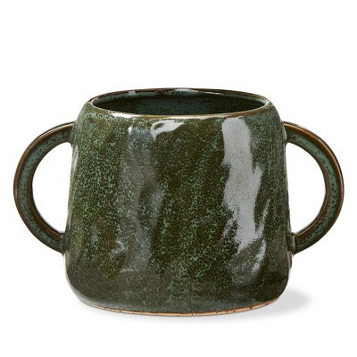 tagltd Green Reactive Glazed Stoneware Handled Planter Large, 9.25L x 6.69W x 5.71H inches | Target