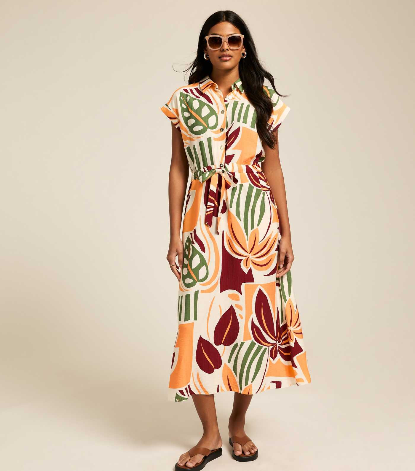 Orange Palm Tree Print Midi Shirt Dress | New Look | New Look (UK)