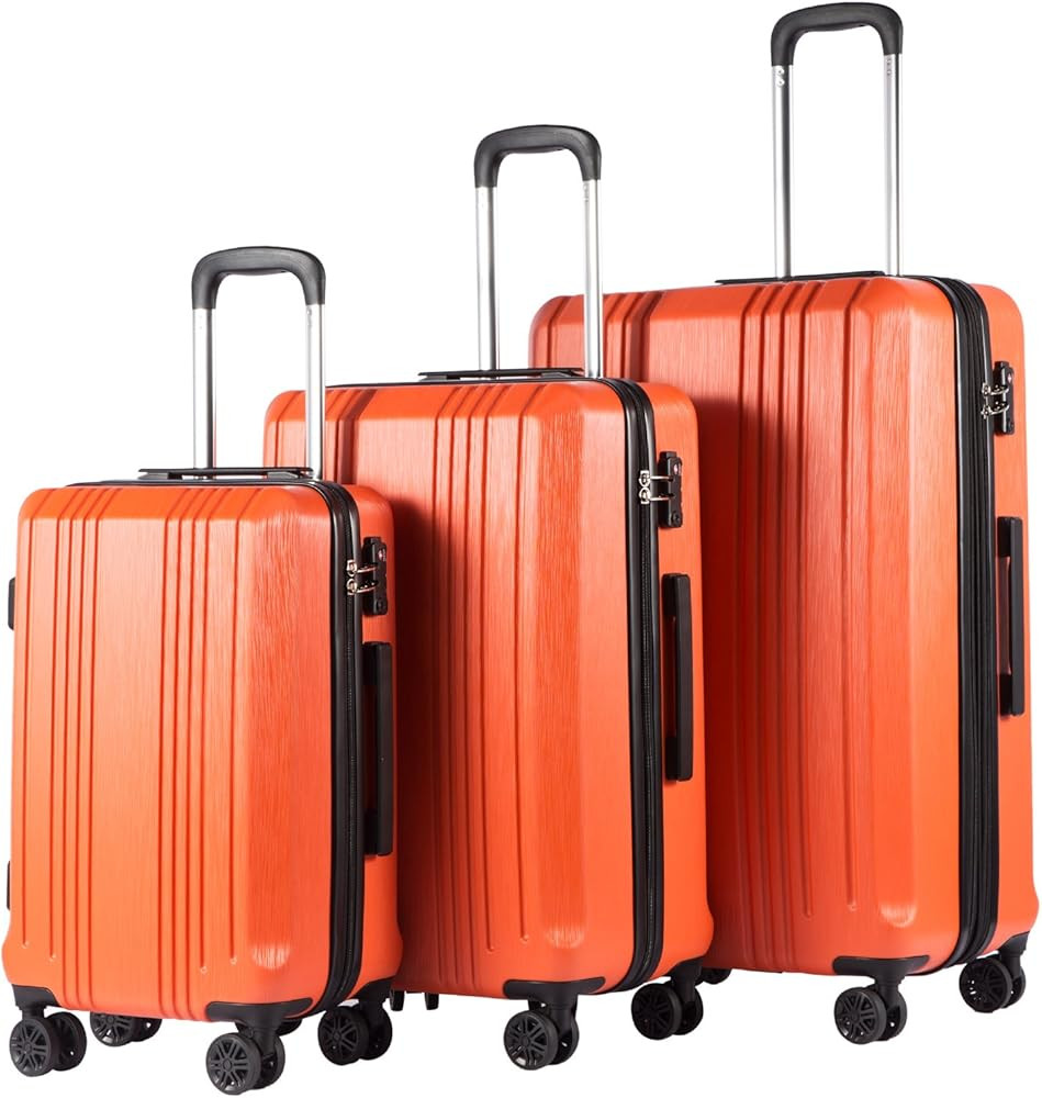 Coolife Luggage 3 Piece Set PC+ABS Hardshell Suitcases with TSA Lock, Spinner Lightweight (orange... | Amazon (US)