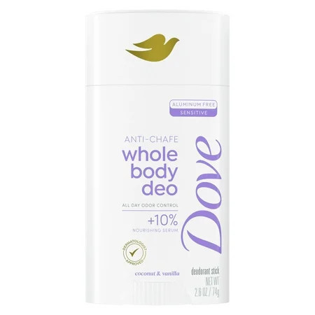 Dove Whole Body Deo Anti-Chafe Deodorant Stick Coconut & Vanilla Aluminum Free, 2.6 oz | Walmart (US)