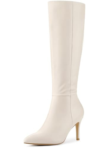 Perphy High Heels Pointed Toe Stiletto Heel Knee High Cream Boots for Women 9.5 M US | Amazon (US)