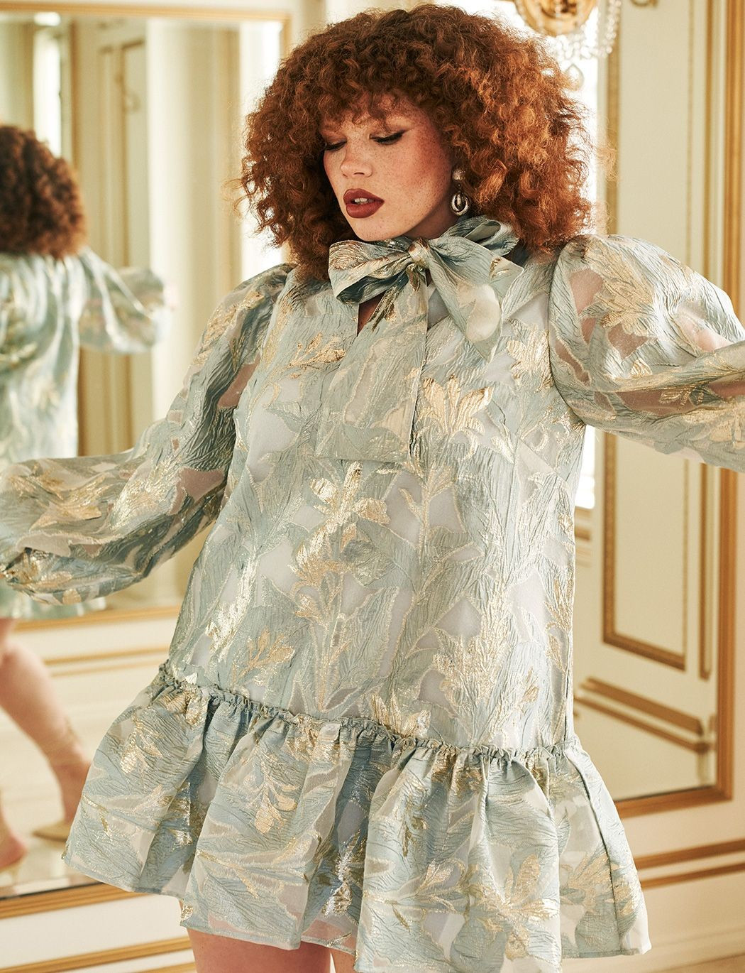 Bubble Hem Jacquard Mini Dress | Eloquii