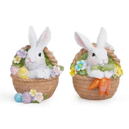Hodao Easter Bunny Basket Figurines Set – 2-Piece Indoor Home Decor Ornaments for Bedroom, Living Room Decorations & Festive Gift | Walmart (US)