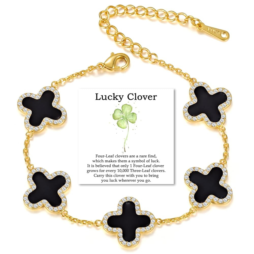 Qitian Clover Bracelet for Women 18K Gold Four Leaf Pink Lucky Link Clover Bracelets, Trendy Brac... | Amazon (US)