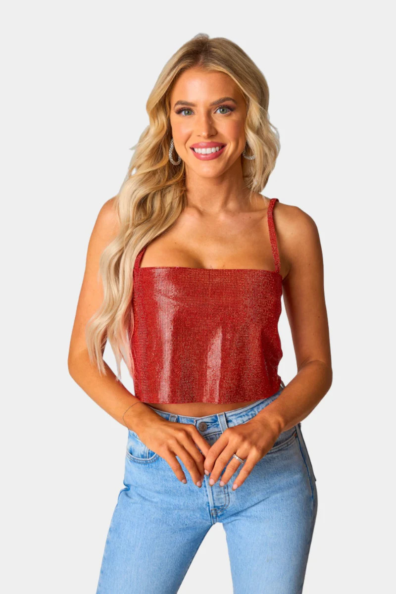 Girly Girl Rhinestone Top - Red | BuddyLove