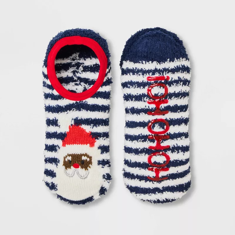 Women's Santa Cozy Holiday Liner Socks with Grippers - Wondershop™ Navy 4-10 | Target