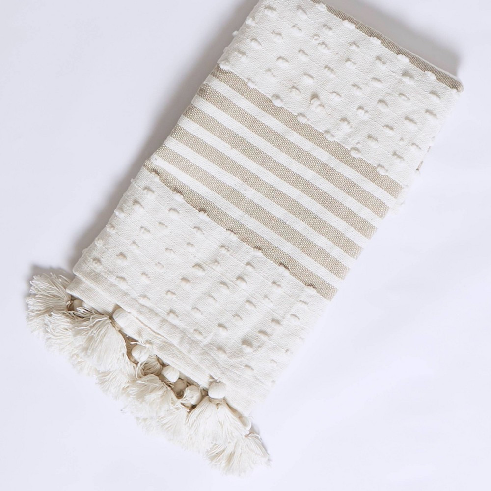 50""x60"" Woven Block Patterned Striped Throw Blanket with Tassels Tan - Patina Vie | Target