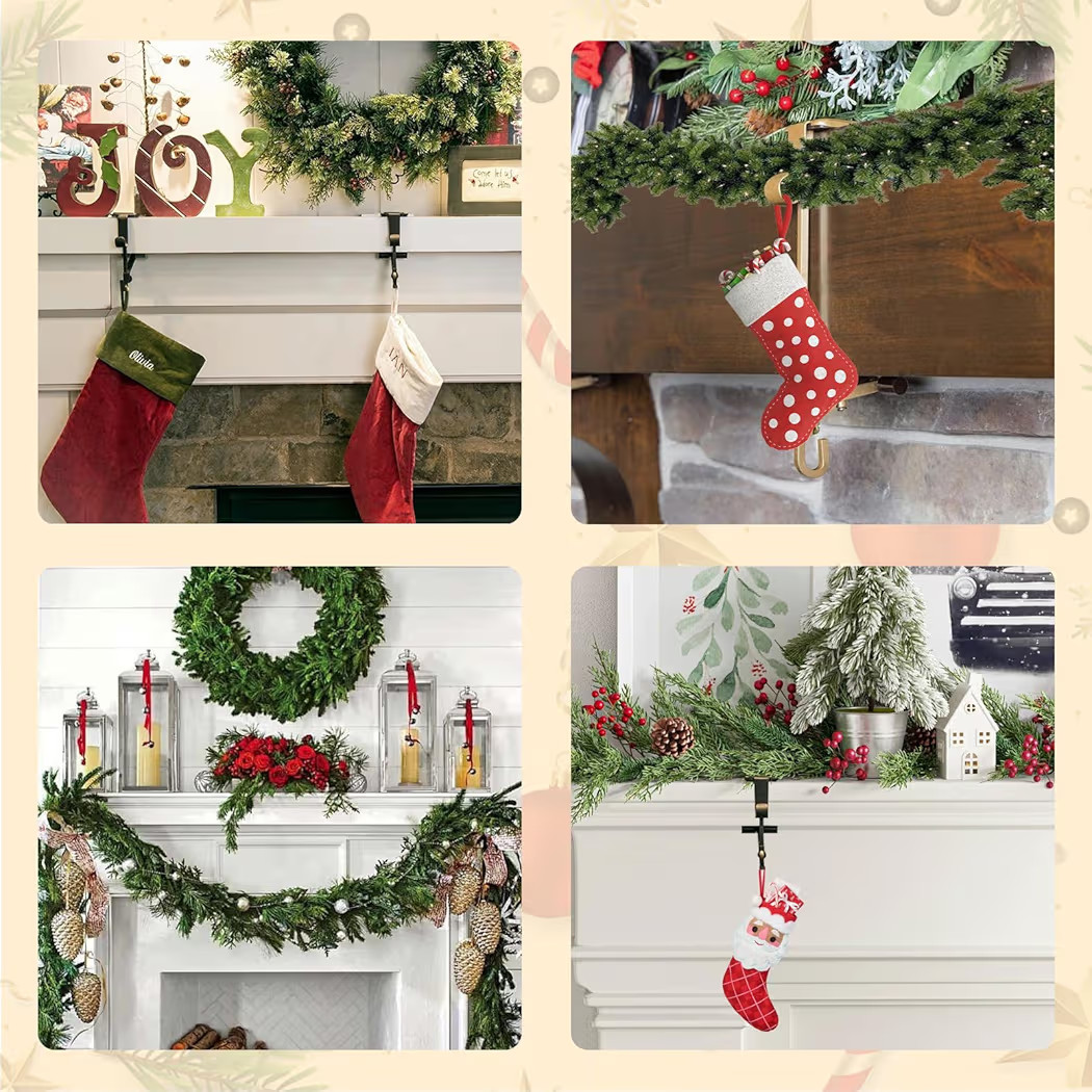 2 in 1 Fireplace Stocking and Garland Hanger, Competeend Adjustable Heavy Duty Garland Holder for... | Amazon (US)