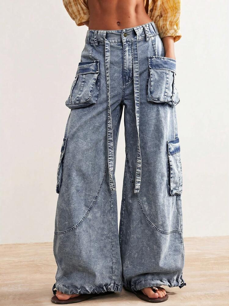 Bohemela Casual Solid Color Woven Loose Fit Cuffed Low Waist Loose Women's Long Pants | SHEIN