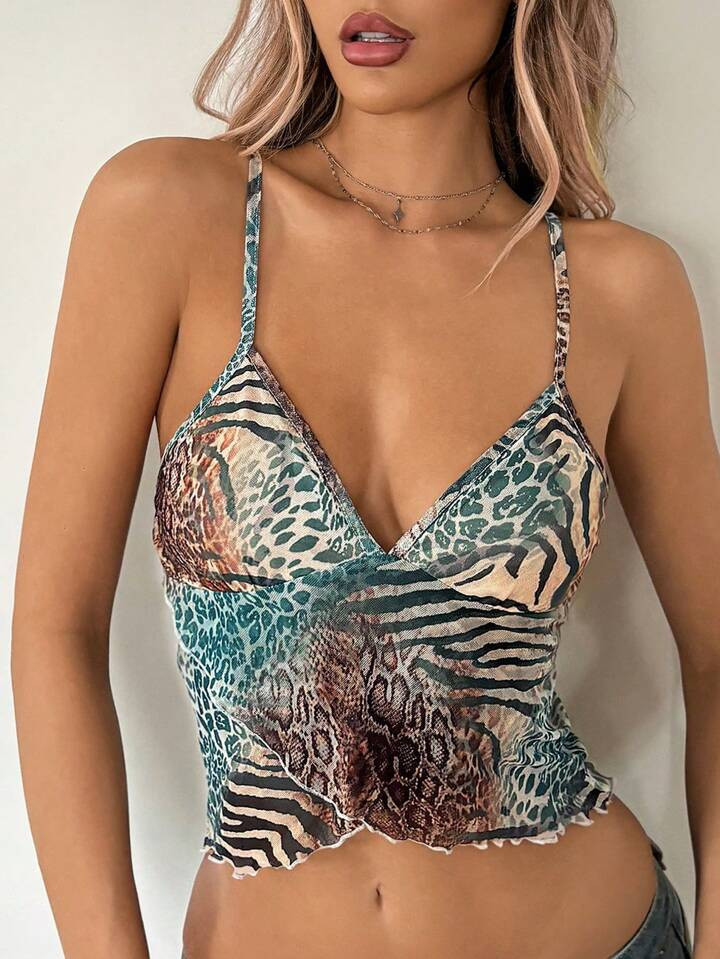 Blue Animal Print Cami Top | SHEIN