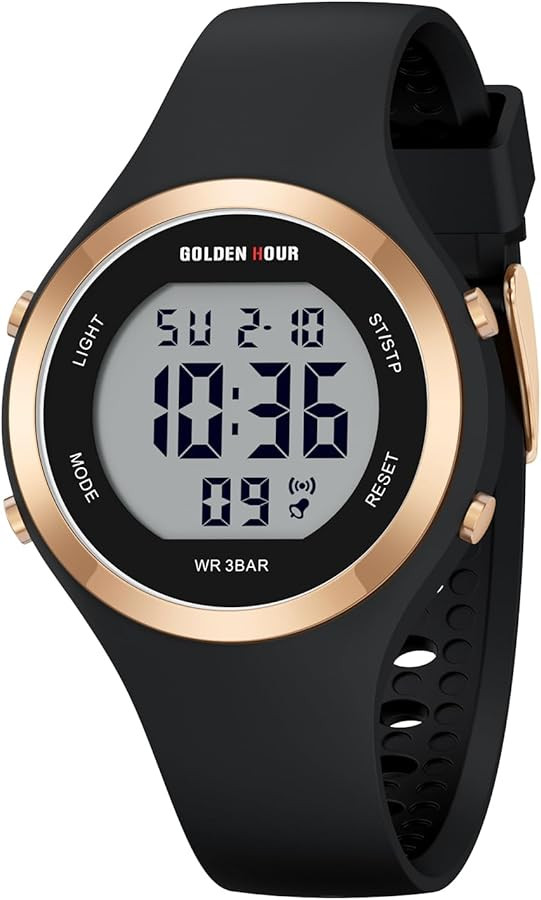 GOLDEN HOUR Waterproof Sport Women's Digital Chronograph Silicone Strap Watch | Amazon (US)