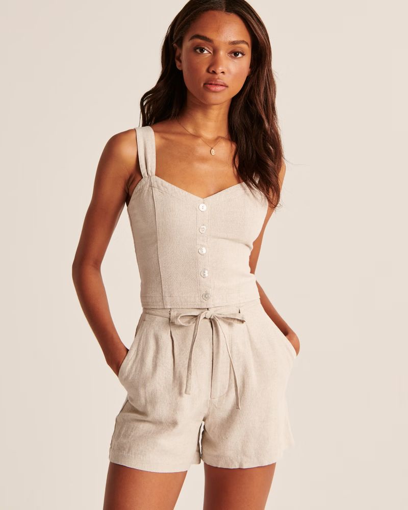 Belted Linen-Blend Shorts | Abercrombie & Fitch (US)