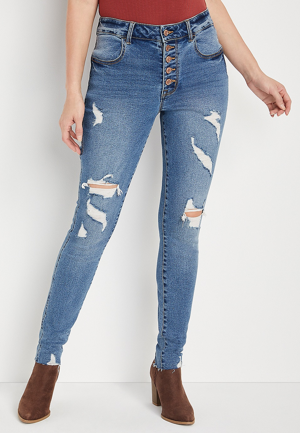m jeans by maurices™ Vintage High Rise Ripped Jegging | Maurices