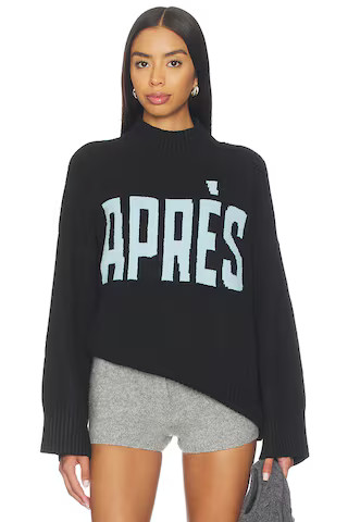 Sanctuary Apres Intarsia High Mock Logo Sweater in Black & Aquamarine from Revolve.com | Revolve Clothing (Global)