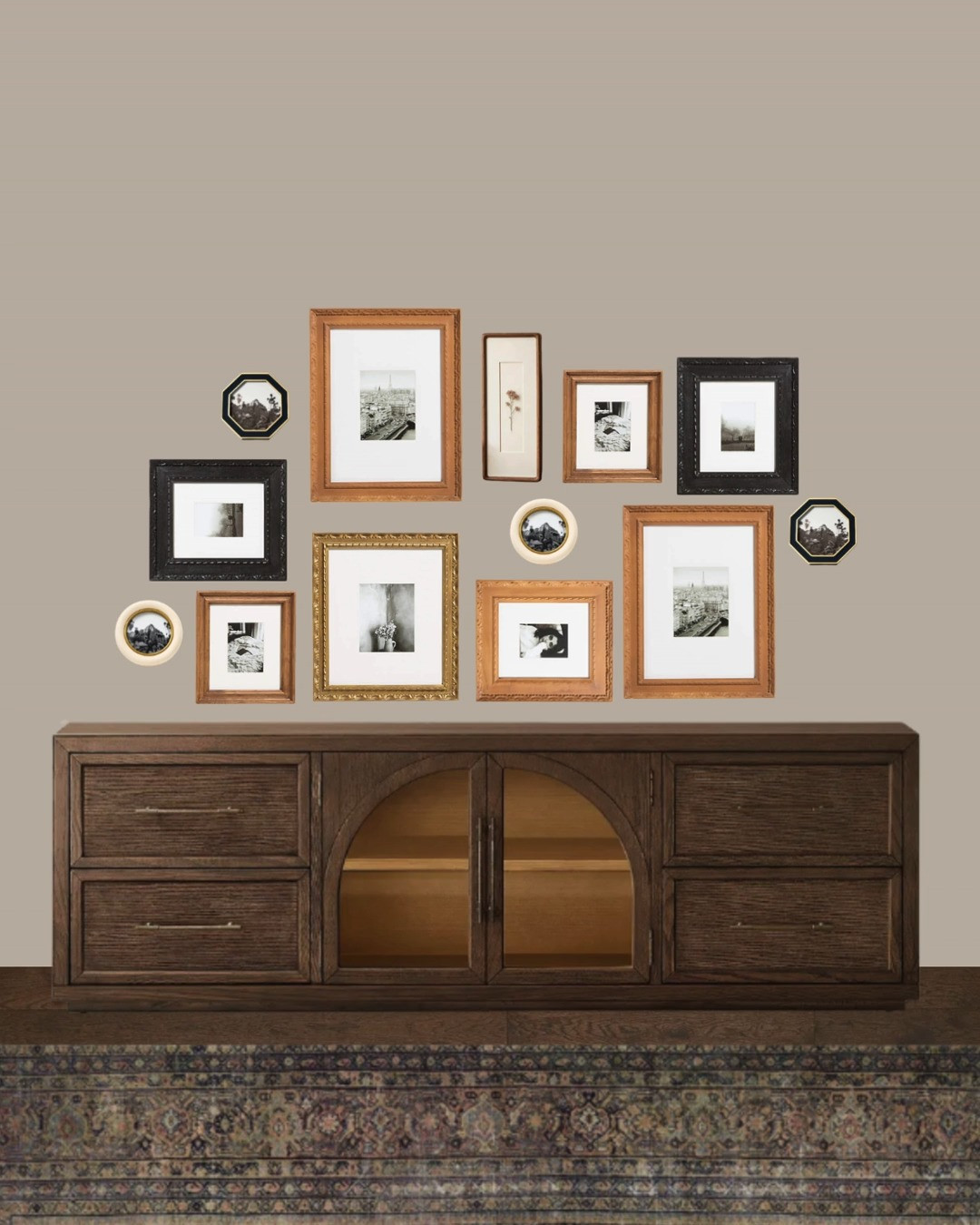 A warm transitional take on a classic gallery wall — layered, collected, and meant to feel like it evolved over time.

I love mixing vintage-inspired frames, warm wood tones, and neutral artwork to create a gallery wall that feels intentional but not overly perfect. Pairing varied frame sizes with a structured layout keeps it polished, while the mixed metals and aged finishes add that cozy, lived-in feeling.

This sideboard edit brings together some of my favorite styling staples:
• warm wood media console with subtle detailing
• traditional and vintage-inspired picture frames
• neutral black and white artwork
• layered gallery wall layout for dimension
• warm transitional decor that works with both modern and traditional homes

If you’re searching for gallery wall ideas that feel timeless (not trendy), this combination of natural wood tones, classic frames, and soft neutrals is such an easy place to start.

Everything is linked below so you can recreate the full look or mix pieces into your own space. 

 #LTKHome