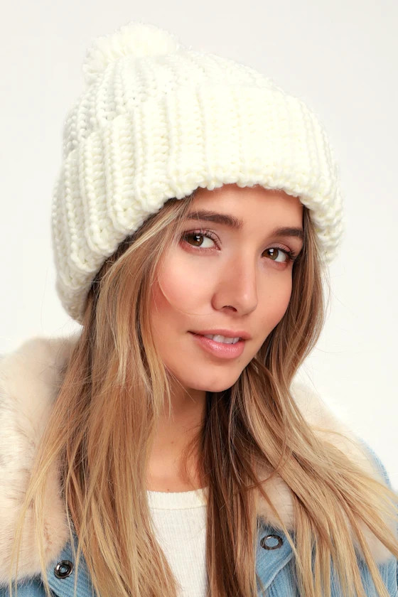 Knit's About Time Ivory Pom Pom Beanie | Lulus (US)